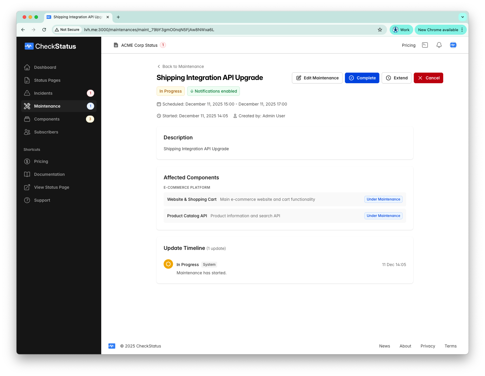 Completing Maintenance